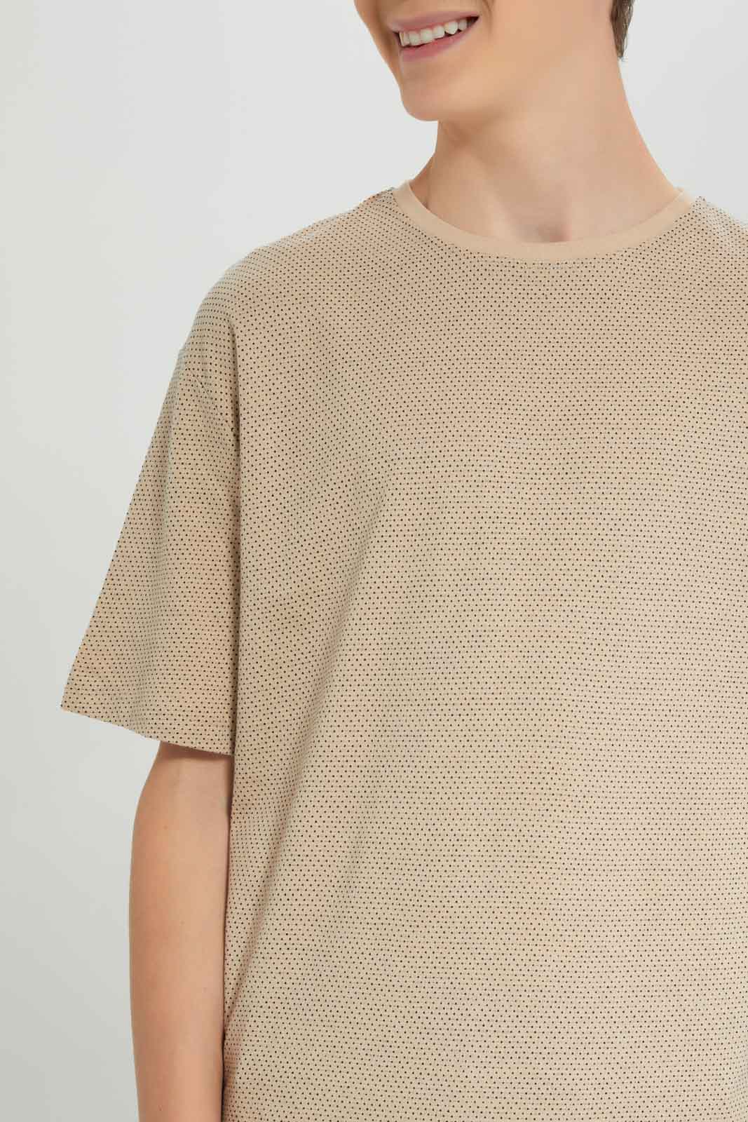 Redtag-Boys-Beige-Jacquard-Tee-BSR-T-Shirts,-Category:T-Shirts,-Colour:Beige,-Deals:New-In,-Dept:Boys,-Filter:Senior-Boys-(8-to-14-Yrs),-New-In-BSR-APL,-Non-Sale,-Section:Boys-(0-to-14Yrs),-W22B-Senior-Boys-9 to 14 Years