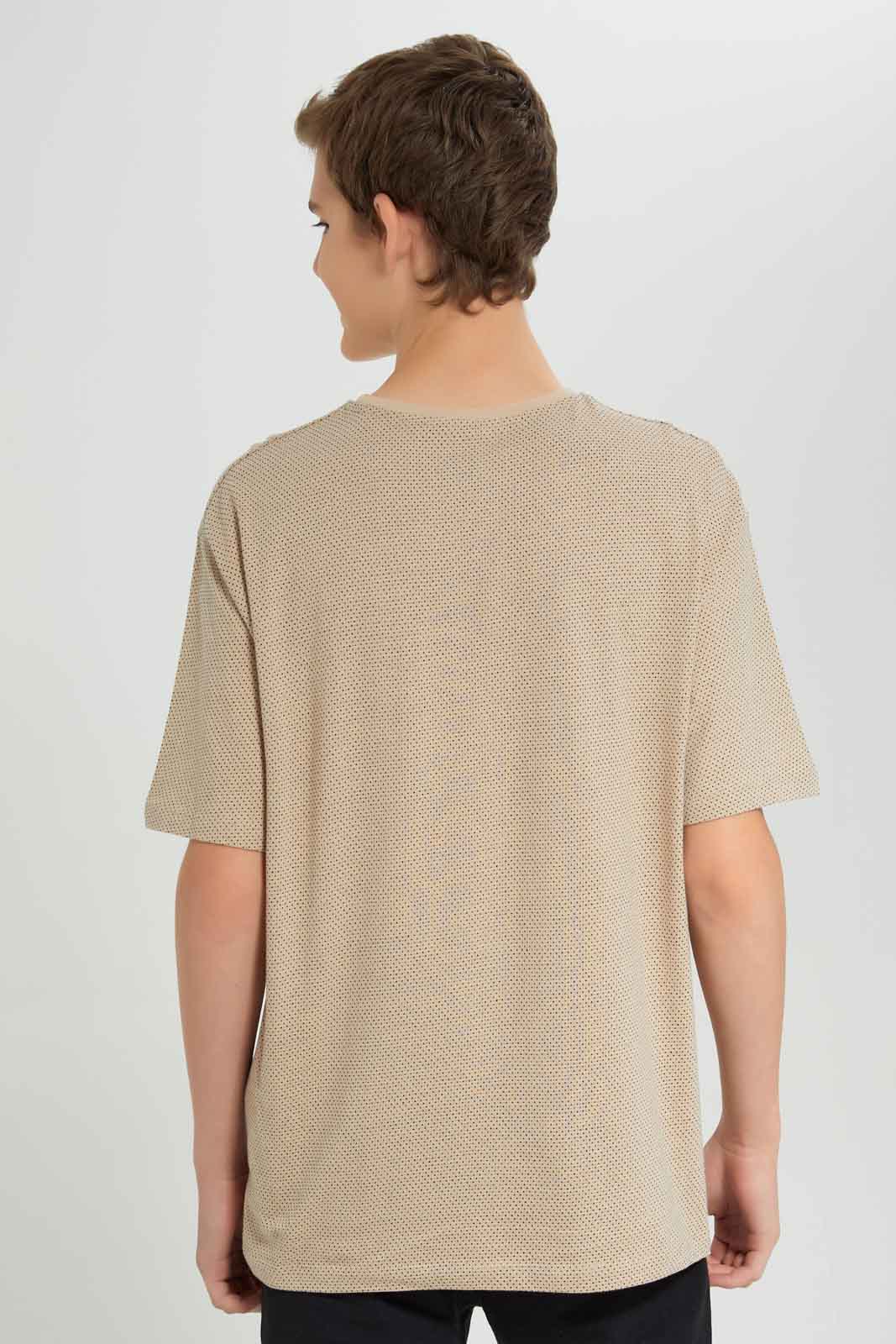 Redtag-Boys-Beige-Jacquard-Tee-BSR-T-Shirts,-Category:T-Shirts,-Colour:Beige,-Deals:New-In,-Dept:Boys,-Filter:Senior-Boys-(8-to-14-Yrs),-New-In-BSR-APL,-Non-Sale,-Section:Boys-(0-to-14Yrs),-W22B-Senior-Boys-9 to 14 Years