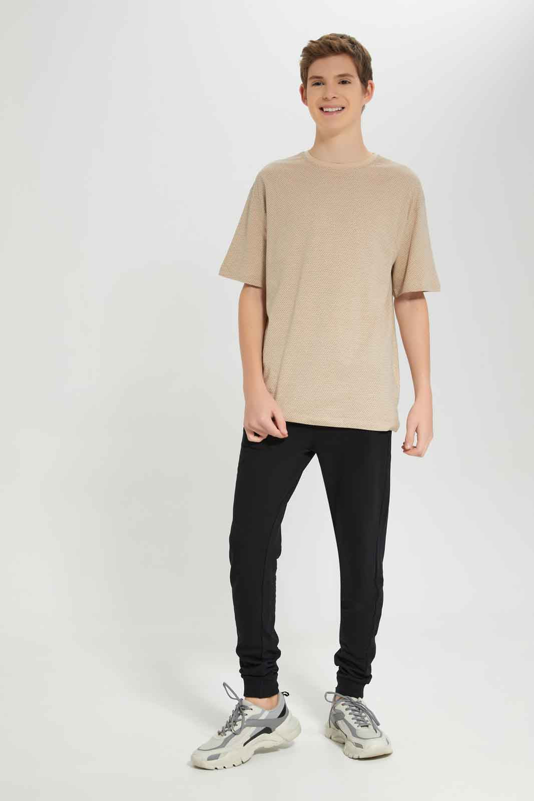 Redtag-Boys-Beige-Jacquard-Tee-BSR-T-Shirts,-Category:T-Shirts,-Colour:Beige,-Deals:New-In,-Dept:Boys,-Filter:Senior-Boys-(8-to-14-Yrs),-New-In-BSR-APL,-Non-Sale,-Section:Boys-(0-to-14Yrs),-W22B-Senior-Boys-9 to 14 Years