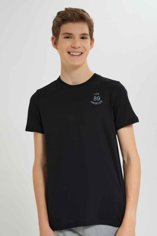 Redtag-Boys-Black-Jacquard-Tee-BSR-T-Shirts,-BTS,-Category:T-Shirts,-Colour:Black,-Deals:New-In,-Dept:Boys,-Filter:Senior-Boys-(8-to-14-Yrs),-New-In-BSR-APL,-Non-Sale,-Section:Boys-(0-to-14Yrs),-W22B-Senior-Boys-9 to 14 Years