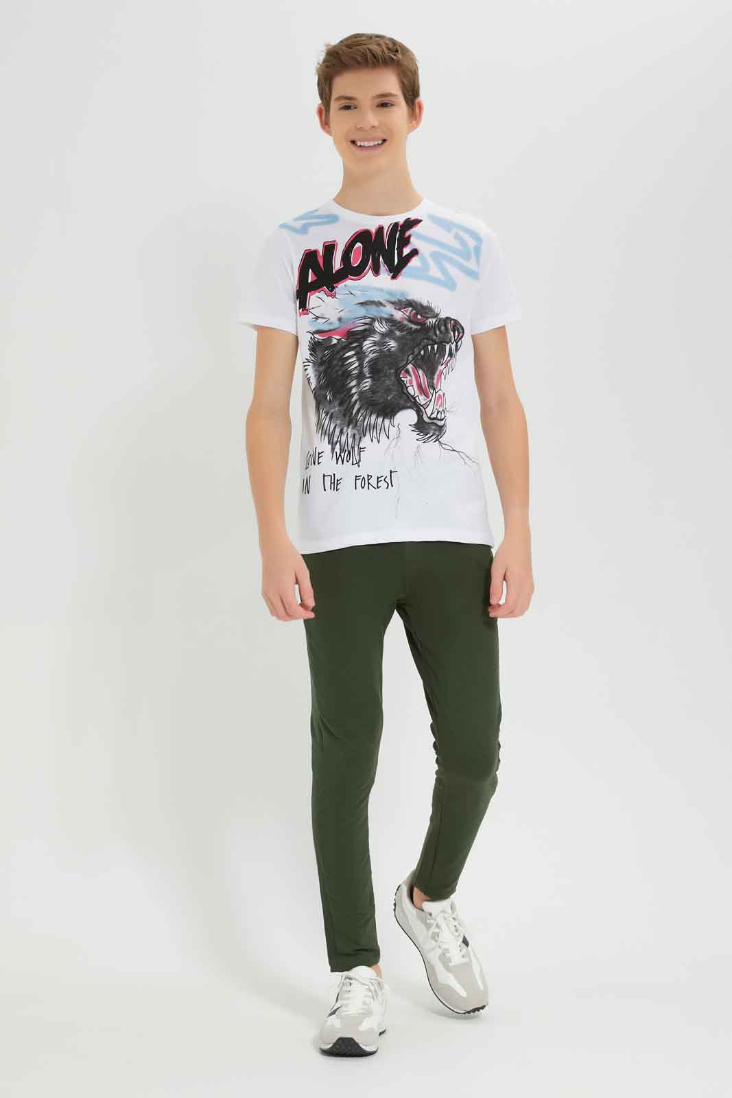Redtag-Boys-White-Alone-Wolf-Tee-BSR-T-Shirts,-BTS,-Category:T-Shirts,-Colour:White,-Deals:New-In,-Dept:Boys,-Filter:Senior-Boys-(8-to-14-Yrs),-New-In-BSR-APL,-Non-Sale,-Section:Boys-(0-to-14Yrs),-W22B-Senior-Boys-9 to 14 Years