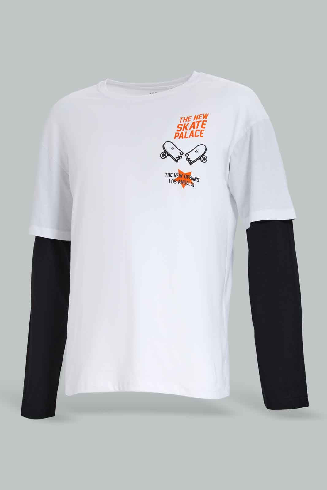 Redtag-Boys-White-Skate-Peepout-Sleeve-Tee-BSR-T-Shirts,-BTS,-Category:T-Shirts,-Colour:White,-Deals:New-In,-Dept:Boys,-Filter:Senior-Boys-(8-to-14-Yrs),-New-In-BSR-APL,-Non-Sale,-Section:Boys-(0-to-14Yrs),-W22B-Senior-Boys-9 to 14 Years