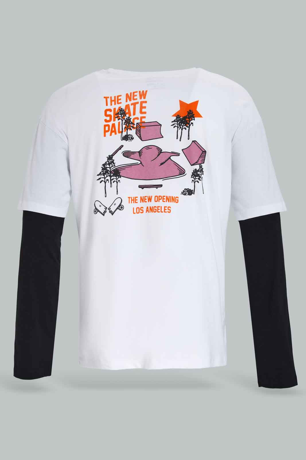 Redtag-Boys-White-Skate-Peepout-Sleeve-Tee-BSR-T-Shirts,-BTS,-Category:T-Shirts,-Colour:White,-Deals:New-In,-Dept:Boys,-Filter:Senior-Boys-(8-to-14-Yrs),-New-In-BSR-APL,-Non-Sale,-Section:Boys-(0-to-14Yrs),-W22B-Senior-Boys-9 to 14 Years