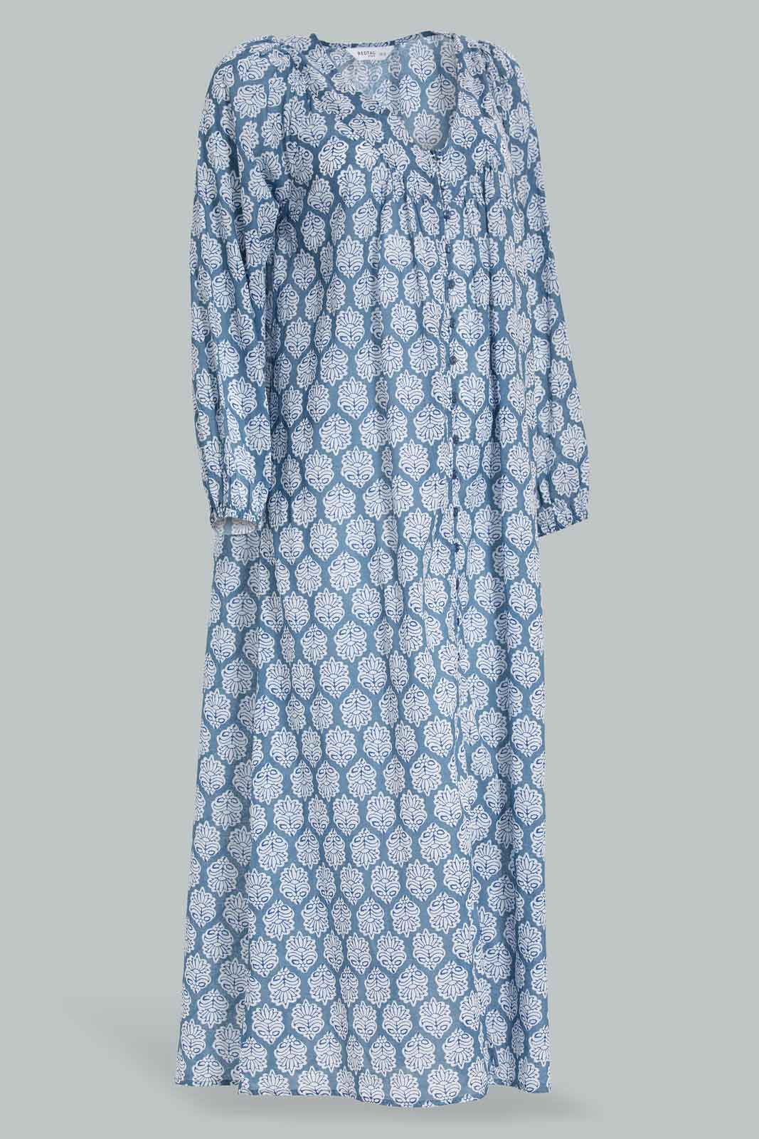 Redtag-Women-Blue-Aop-Longsleeves-Nightgown-Category:Nightgowns,-Colour:Blue,-Deals:New-In,-Filter:Women's-Clothing,-New-In-Women-APL,-Non-Sale,-Section:Women,-W22A,-Women-Nightgowns--
