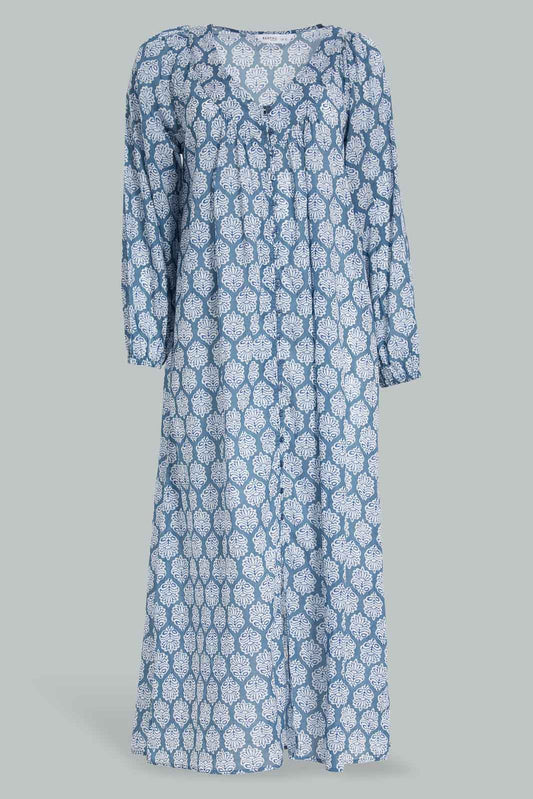 Redtag-Women-Blue-Aop-Longsleeves-Nightgown-Category:Nightgowns,-Colour:Blue,-Deals:New-In,-Filter:Women's-Clothing,-New-In-Women-APL,-Non-Sale,-Section:Women,-W22A,-Women-Nightgowns--