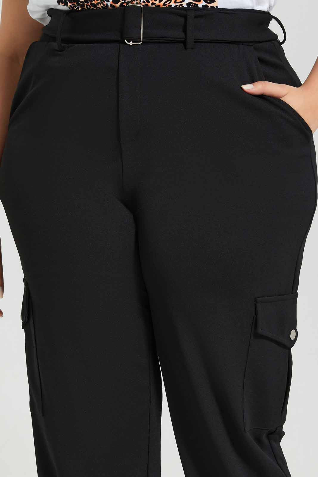 Redtag-Women-Belted-Trouser-With-Cargo-Pockets-Category:Trousers,-Colour:Black,-Deals:New-In,-Filter:Plus-Size,-LDP-Trousers,-New-In-LDP-APL,-Non-Sale,-Section:Women,-W22A-Women's-