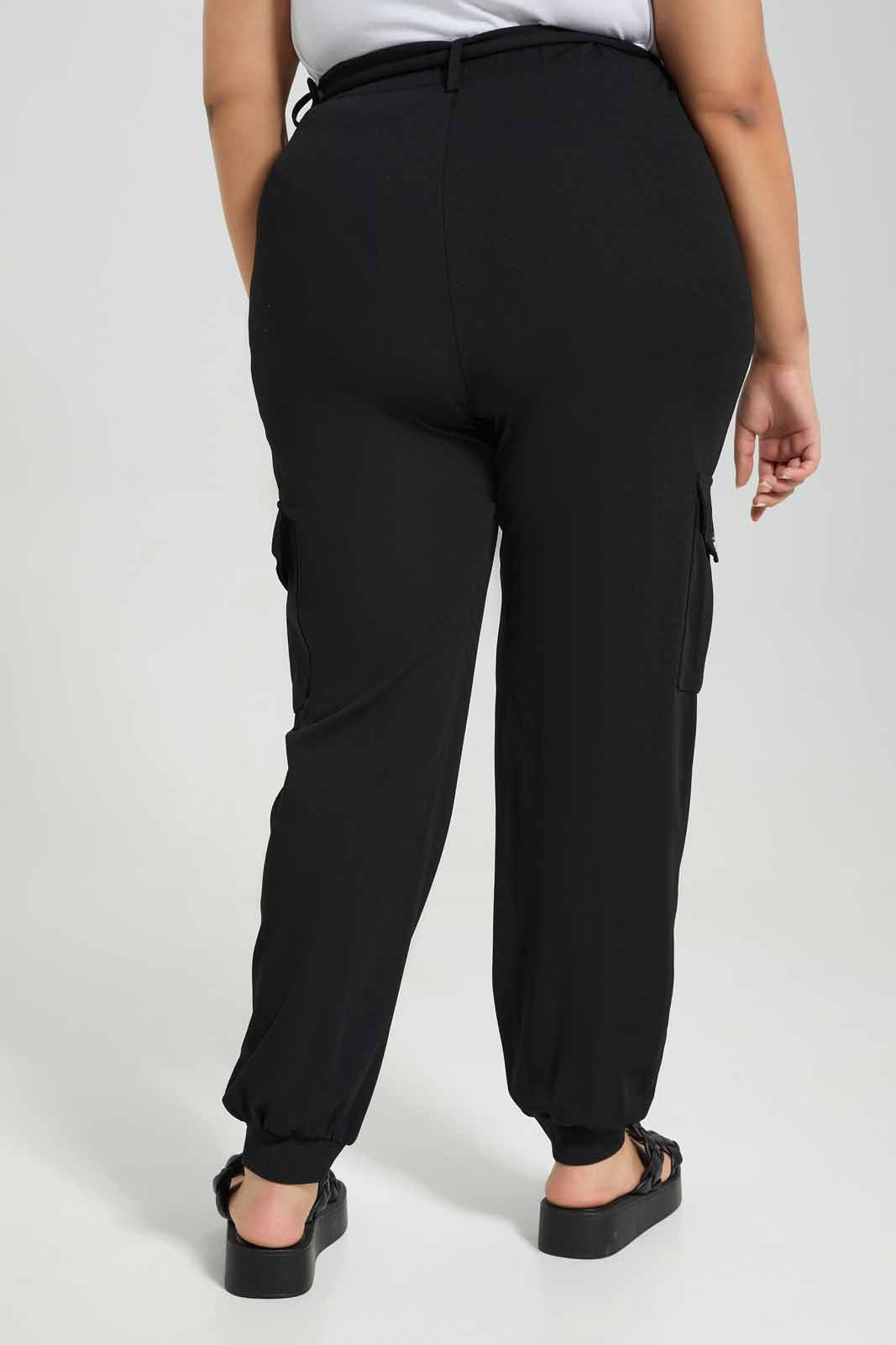 Redtag-Women-Belted-Trouser-With-Cargo-Pockets-Category:Trousers,-Colour:Black,-Deals:New-In,-Filter:Plus-Size,-LDP-Trousers,-New-In-LDP-APL,-Non-Sale,-Section:Women,-W22A-Women's-