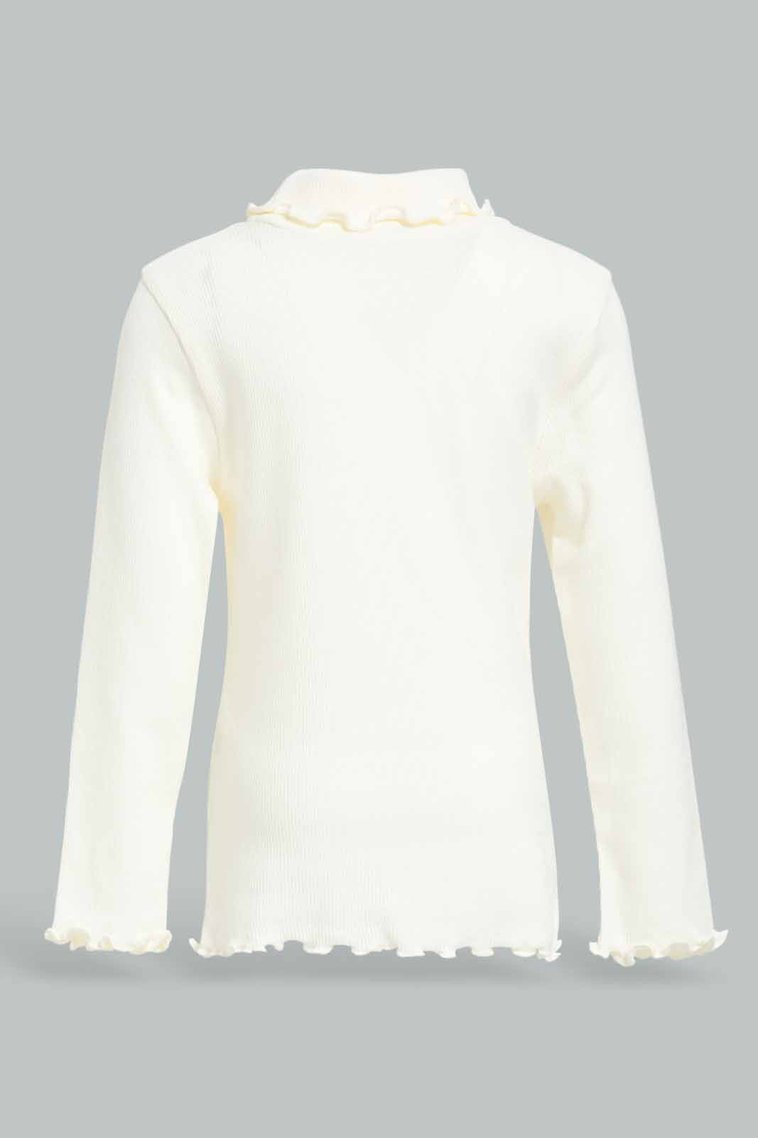 Redtag-Girls-Ivory-Solid-Rib-Hi-Neck-T-Shirt-Category:T-Shirts,-Colour:Ivory,-Deals:New-In,-Filter:Infant-Girls-(3-to-24-Mths),-ING-T-Shirts,-New-In-ING-APL,-Non-Sale,-Section:Girls-(0-to-14Yrs),-TBL,-W22B-Infant-Girls-