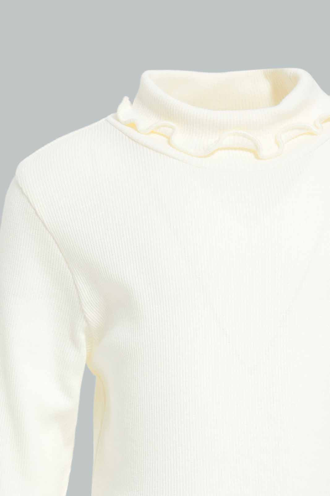 Redtag-Girls-Ivory-Solid-Rib-Hi-Neck-T-Shirt-Category:T-Shirts,-Colour:Ivory,-Deals:New-In,-Filter:Infant-Girls-(3-to-24-Mths),-ING-T-Shirts,-New-In-ING-APL,-Non-Sale,-Section:Girls-(0-to-14Yrs),-TBL,-W22B-Infant-Girls-