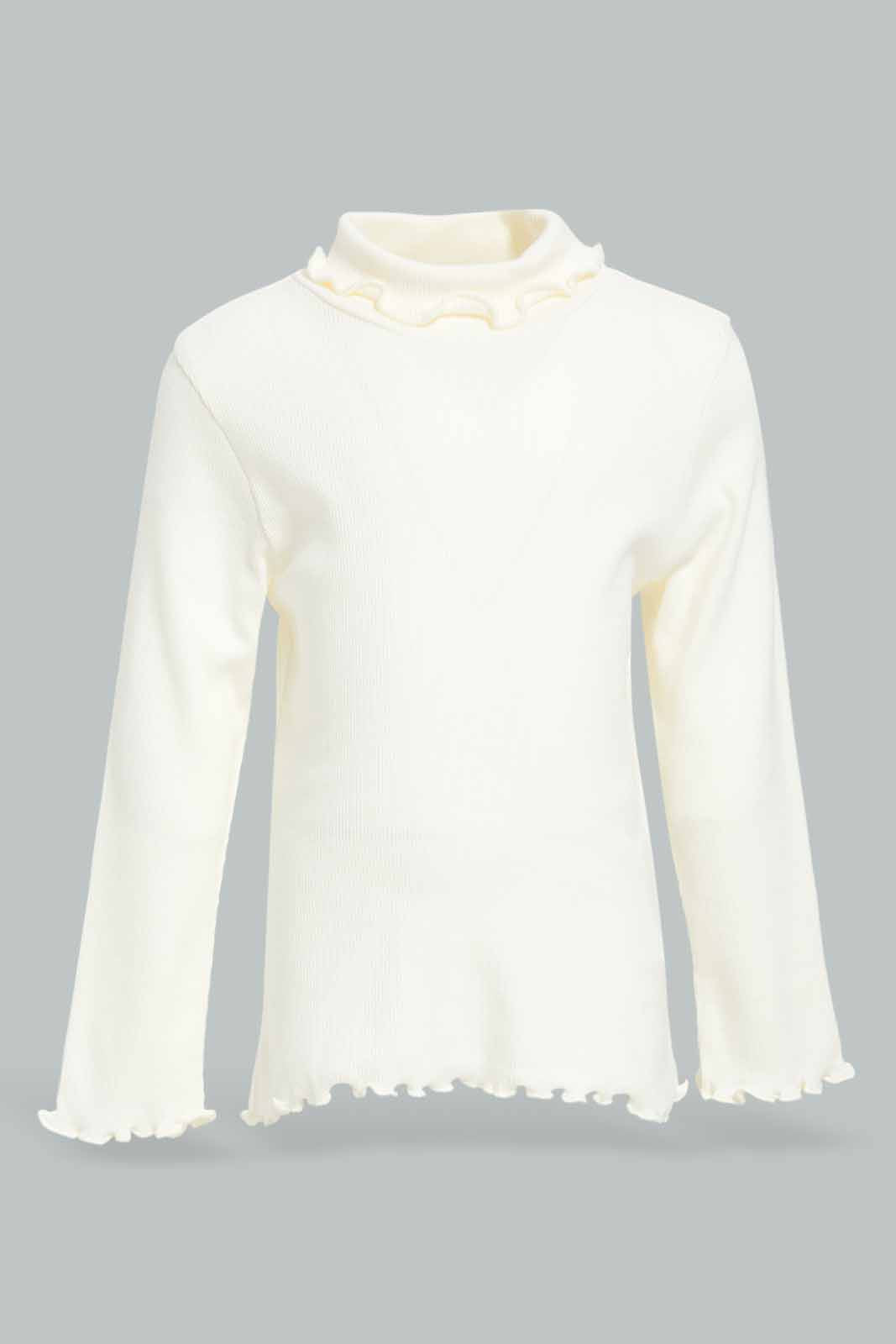 Redtag-Girls-Ivory-Solid-Rib-Hi-Neck-T-Shirt-Category:T-Shirts,-Colour:Ivory,-Deals:New-In,-Filter:Infant-Girls-(3-to-24-Mths),-ING-T-Shirts,-New-In-ING-APL,-Non-Sale,-Section:Girls-(0-to-14Yrs),-TBL,-W22B-Infant-Girls-