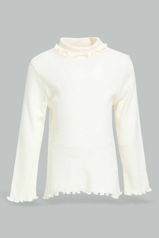 Redtag-Girls-Ivory-Solid-Rib-Hi-Neck-T-Shirt-Category:T-Shirts,-Colour:Ivory,-Deals:New-In,-Filter:Infant-Girls-(3-to-24-Mths),-ING-T-Shirts,-New-In-ING-APL,-Non-Sale,-Section:Girls-(0-to-14Yrs),-TBL,-W22B-Infant-Girls-