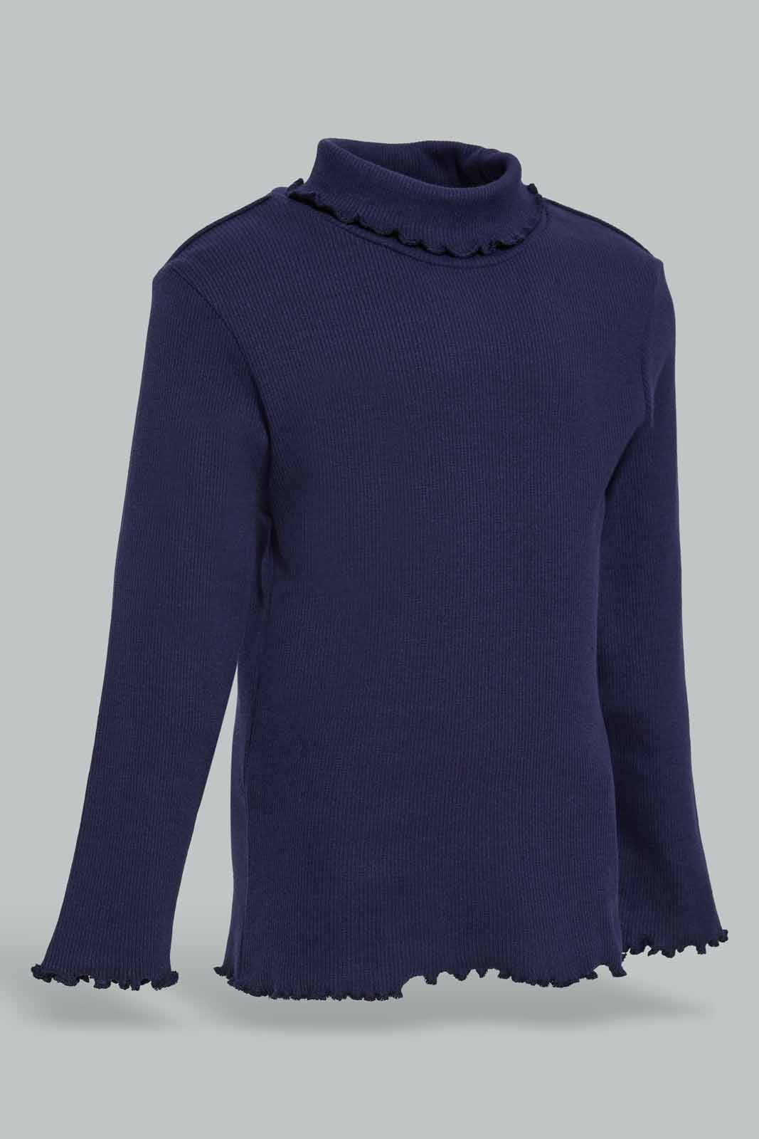 Redtag-Girls-Navy-Solid-Rib-Hi-Neck-T-Shirt-Category:T-Shirts,-Colour:Navy,-Deals:New-In,-Filter:Infant-Girls-(3-to-24-Mths),-ING-T-Shirts,-New-In-ING-APL,-Non-Sale,-Section:Girls-(0-to-14Yrs),-TBL,-W22B-Infant-Girls-