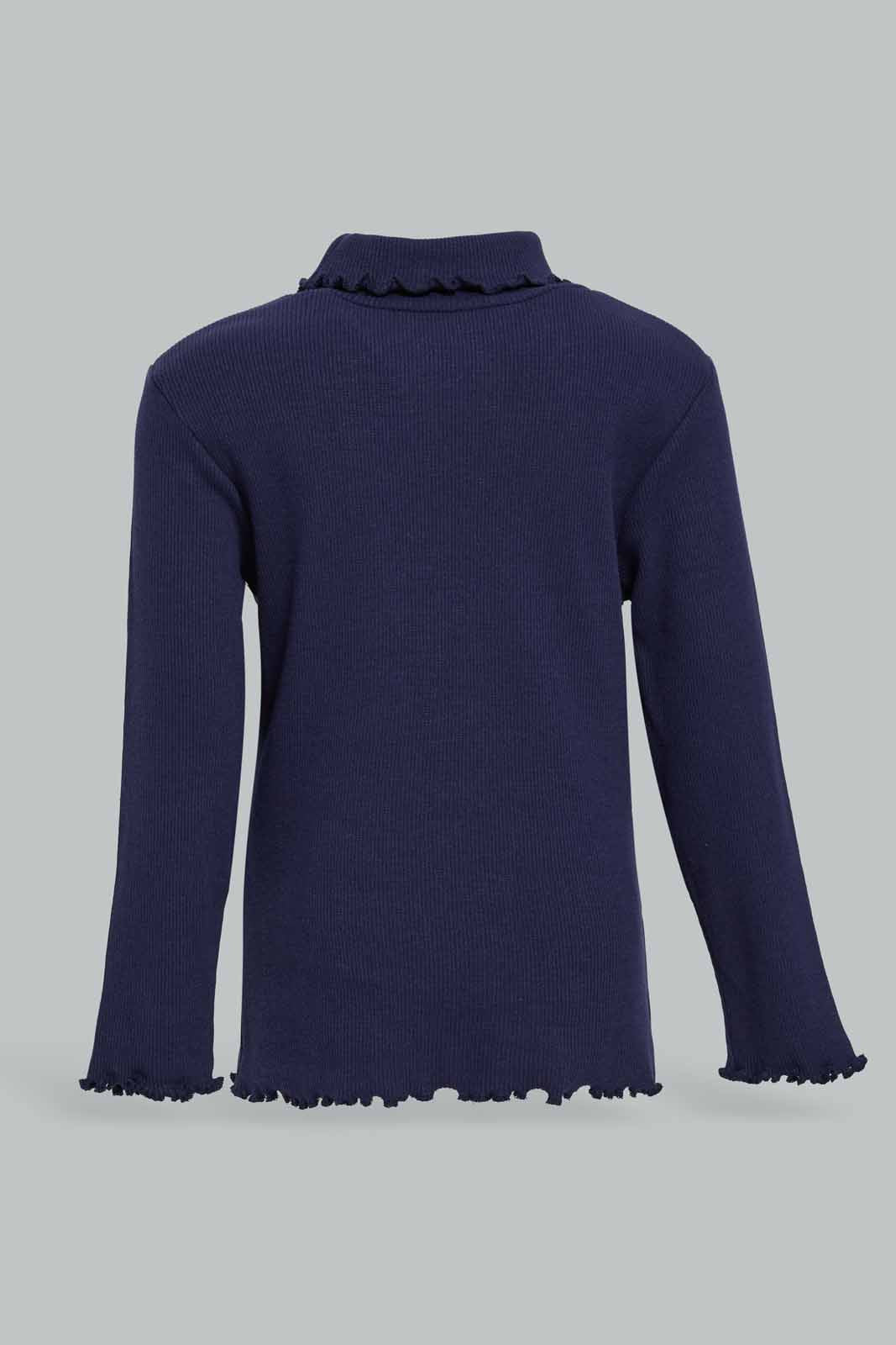 Redtag-Girls-Navy-Solid-Rib-Hi-Neck-T-Shirt-Category:T-Shirts,-Colour:Navy,-Deals:New-In,-Filter:Infant-Girls-(3-to-24-Mths),-ING-T-Shirts,-New-In-ING-APL,-Non-Sale,-Section:Girls-(0-to-14Yrs),-TBL,-W22B-Infant-Girls-
