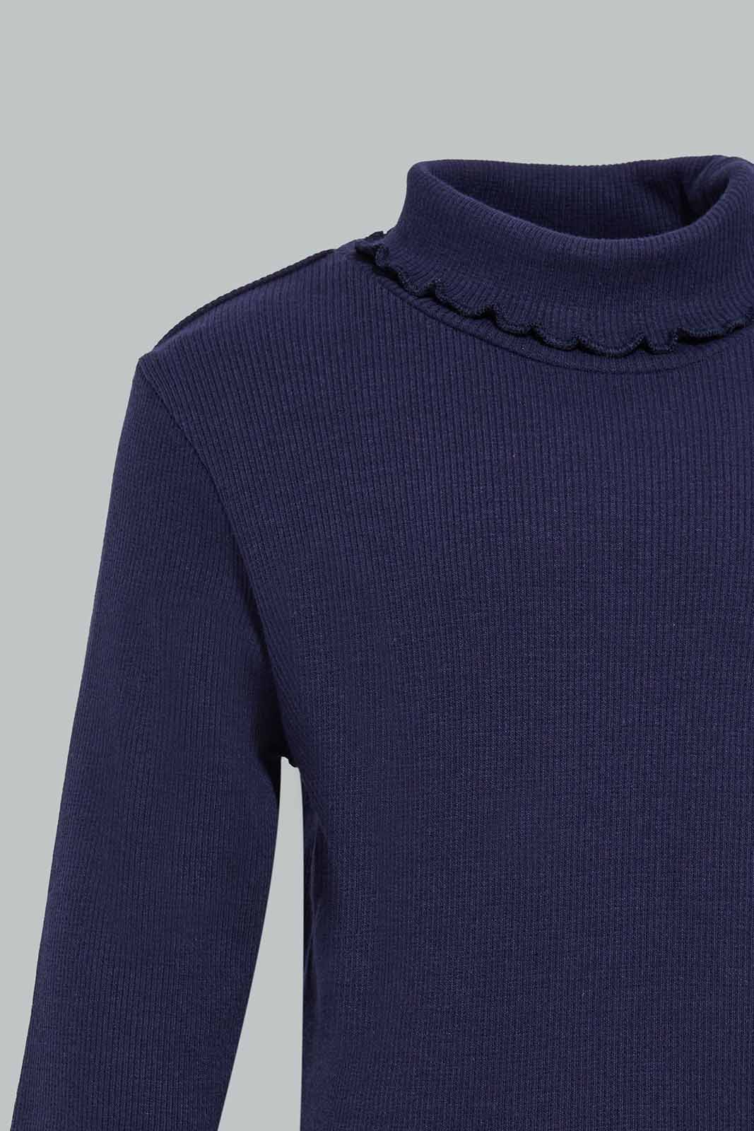 Redtag-Girls-Navy-Solid-Rib-Hi-Neck-T-Shirt-Category:T-Shirts,-Colour:Navy,-Deals:New-In,-Filter:Infant-Girls-(3-to-24-Mths),-ING-T-Shirts,-New-In-ING-APL,-Non-Sale,-Section:Girls-(0-to-14Yrs),-TBL,-W22B-Infant-Girls-