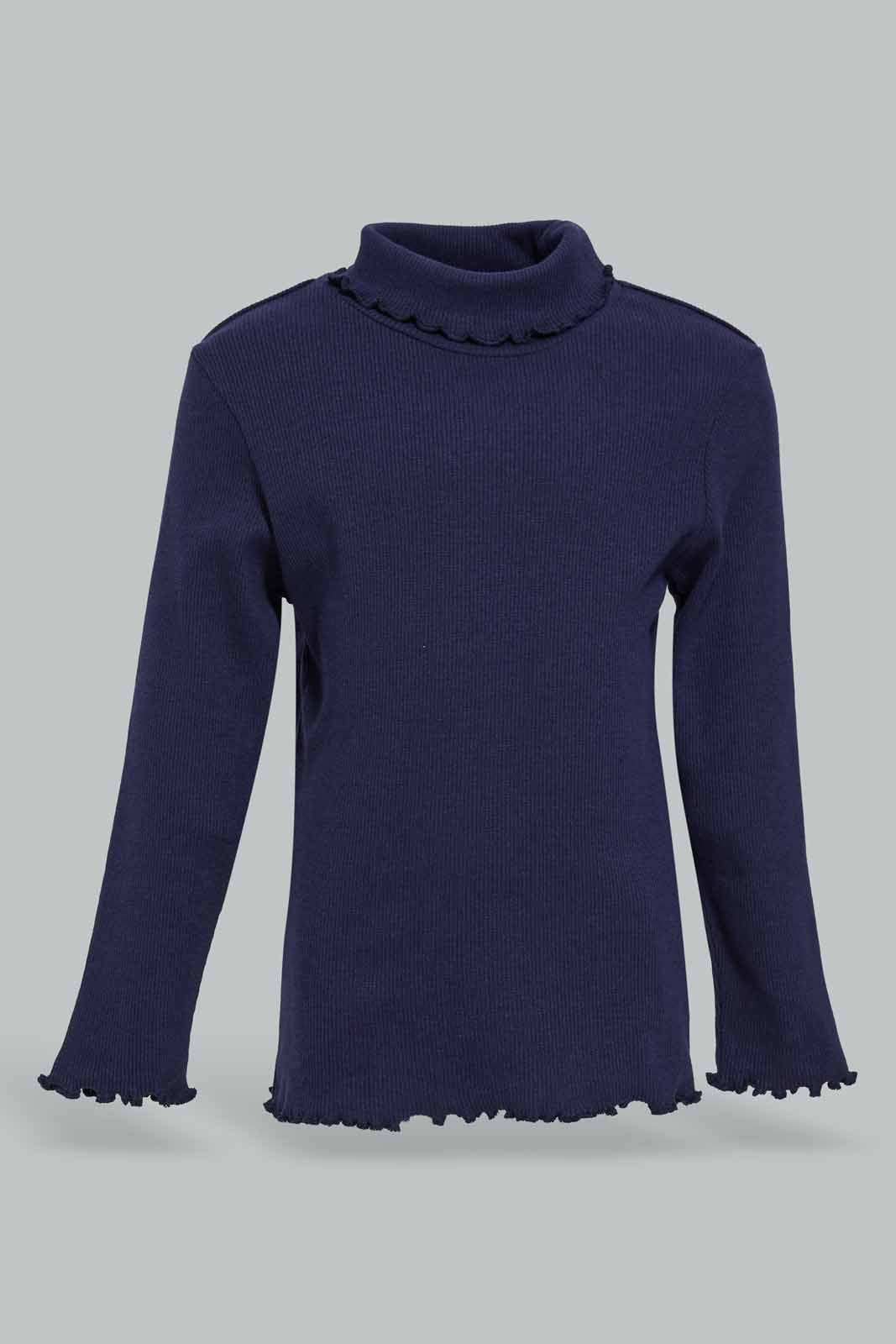Redtag-Girls-Navy-Solid-Rib-Hi-Neck-T-Shirt-Category:T-Shirts,-Colour:Navy,-Deals:New-In,-Filter:Infant-Girls-(3-to-24-Mths),-ING-T-Shirts,-New-In-ING-APL,-Non-Sale,-Section:Girls-(0-to-14Yrs),-TBL,-W22B-Infant-Girls-