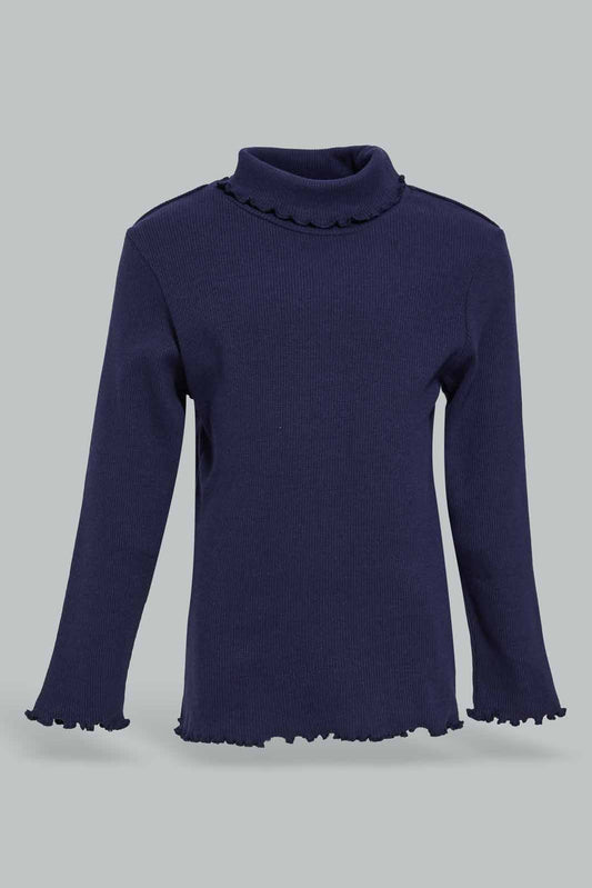 Redtag-Girls-Navy-Solid-Rib-Hi-Neck-T-Shirt-Category:T-Shirts,-Colour:Navy,-Deals:New-In,-Filter:Infant-Girls-(3-to-24-Mths),-ING-T-Shirts,-New-In-ING-APL,-Non-Sale,-Section:Girls-(0-to-14Yrs),-TBL,-W22B-Infant-Girls-