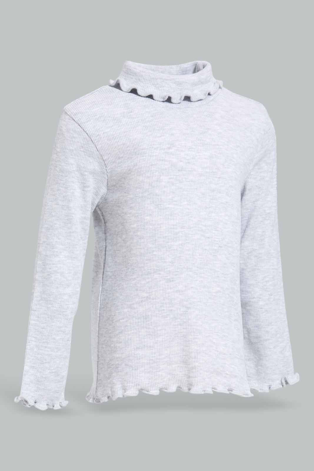 Redtag-Girls-Grey-Melange-Solid-Rib-Hi-Neck-T-Shirt-Category:T-Shirts,-Colour:Grey,-Deals:New-In,-Filter:Infant-Girls-(3-to-24-Mths),-ING-T-Shirts,-New-In-ING-APL,-Non-Sale,-Section:Girls-(0-to-14Yrs),-TBL,-W22B-Infant-Girls-