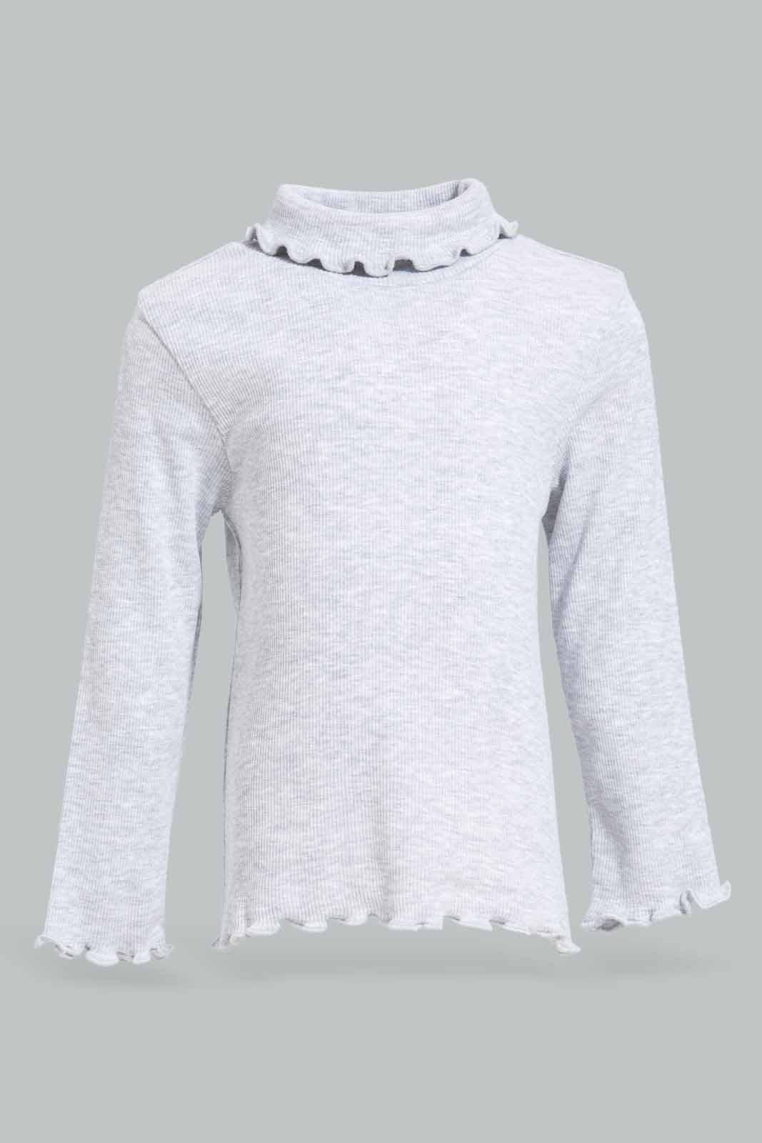 Redtag-Girls-Grey-Melange-Solid-Rib-Hi-Neck-T-Shirt-Category:T-Shirts,-Colour:Grey,-Deals:New-In,-Filter:Infant-Girls-(3-to-24-Mths),-ING-T-Shirts,-New-In-ING-APL,-Non-Sale,-Section:Girls-(0-to-14Yrs),-TBL,-W22B-Infant-Girls-