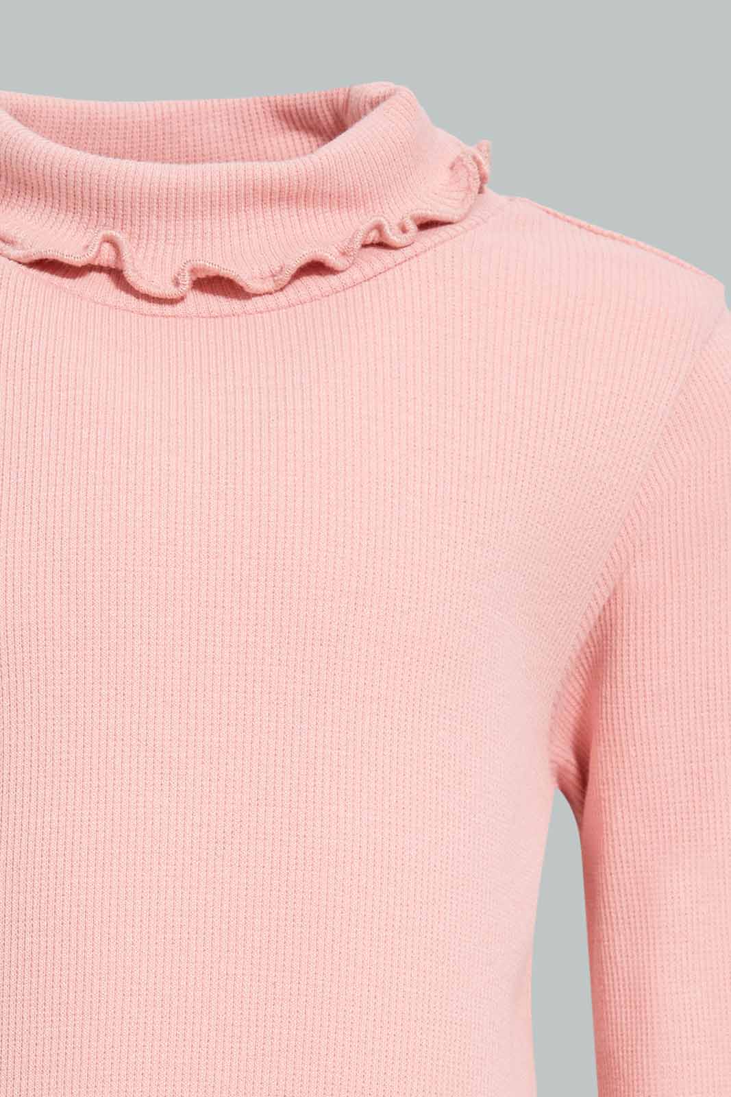 Redtag-Girls-Dusty-Pink-Solid-Rib-Hi-Neck-T-Shirt-Category:T-Shirts,-Colour:Apricot,-Deals:New-In,-Filter:Infant-Girls-(3-to-24-Mths),-ING-T-Shirts,-New-In-ING-APL,-Non-Sale,-Section:Girls-(0-to-14Yrs),-TBL,-W22B-Infant-Girls-