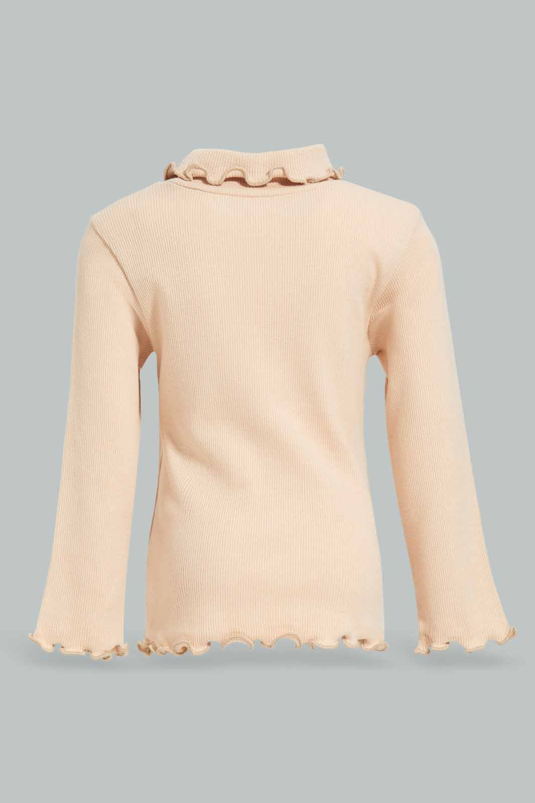 Redtag-Girls-Beige-Solid-Rib-Hi-Neck-T-Shirt-Category:T-Shirts,-Colour:Beige,-Deals:New-In,-Filter:Infant-Girls-(3-to-24-Mths),-ING-T-Shirts,-New-In-ING-APL,-Non-Sale,-Section:Girls-(0-to-14Yrs),-TBL,-W22B-Infant-Girls-