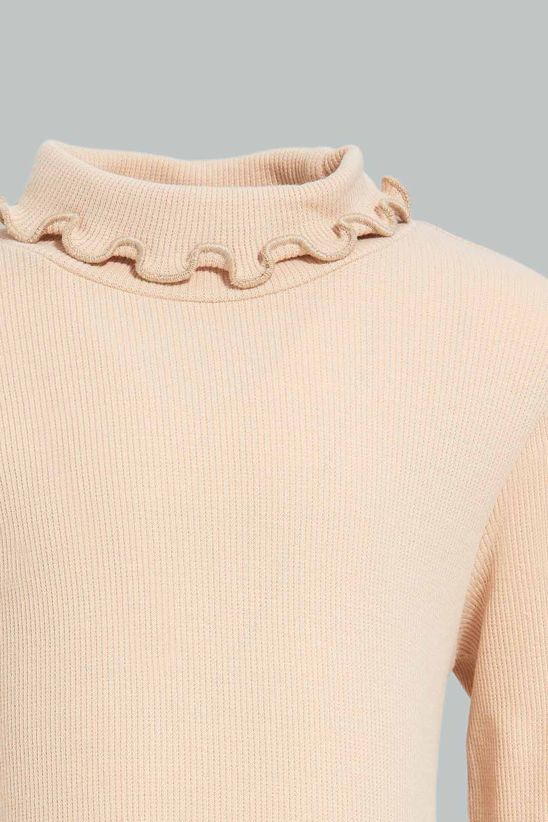 Redtag-Girls-Beige-Solid-Rib-Hi-Neck-T-Shirt-Category:T-Shirts,-Colour:Beige,-Deals:New-In,-Filter:Infant-Girls-(3-to-24-Mths),-ING-T-Shirts,-New-In-ING-APL,-Non-Sale,-Section:Girls-(0-to-14Yrs),-TBL,-W22B-Infant-Girls-