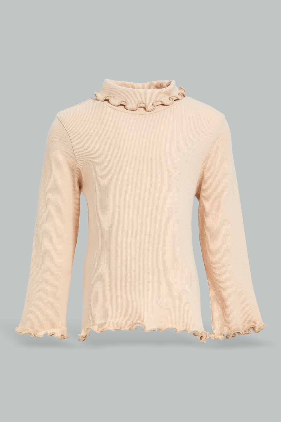 Redtag-Girls-Beige-Solid-Rib-Hi-Neck-T-Shirt-Category:T-Shirts,-Colour:Beige,-Deals:New-In,-Filter:Infant-Girls-(3-to-24-Mths),-ING-T-Shirts,-New-In-ING-APL,-Non-Sale,-Section:Girls-(0-to-14Yrs),-TBL,-W22B-Infant-Girls-