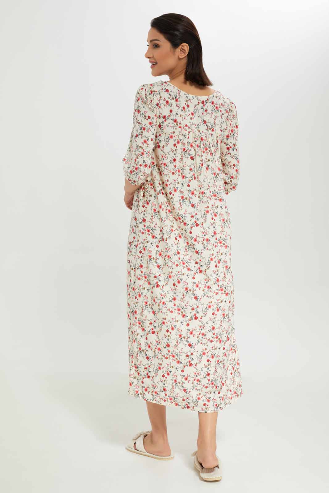 Redtag-Women-Beige-Aop-Longsleeves-Nightgown-Category:Nightgowns,-Colour:Assorted,-Deals:New-In,-Dept:Ladieswear,-Filter:Women's-Clothing,-New-In-Women-APL,-Non-Sale,-Section:Women,-W22B,-Women-Nightgowns--