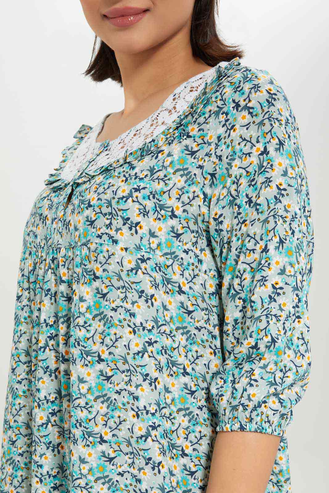 Redtag-Women-Blue-Aop-Longsleeves-Nightgown-Category:Nightgowns,-Colour:Assorted,-Deals:New-In,-Dept:Ladieswear,-Filter:Women's-Clothing,-New-In-Women-APL,-Non-Sale,-Section:Women,-W22B,-Women-Nightgowns--
