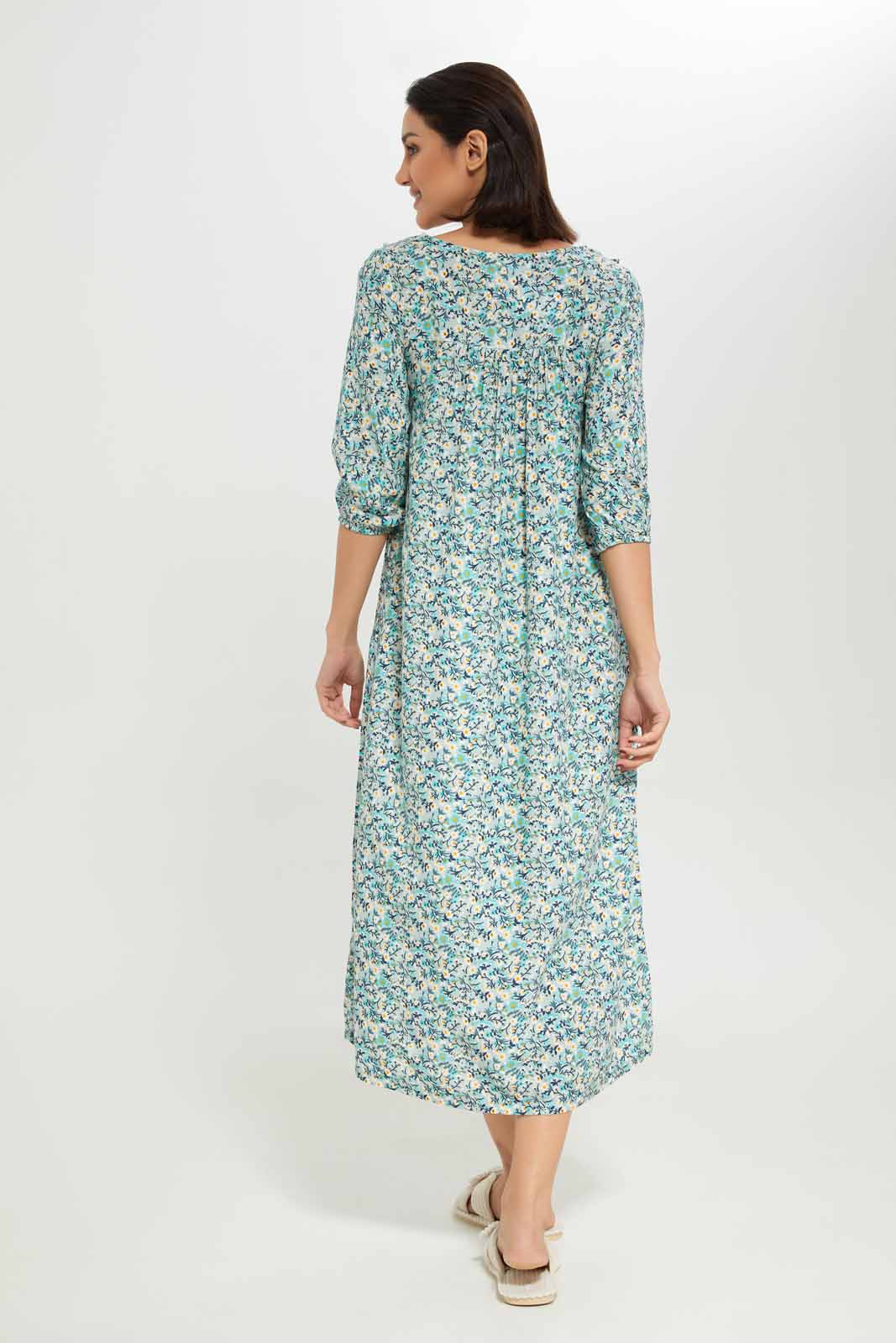 Redtag-Women-Blue-Aop-Longsleeves-Nightgown-Category:Nightgowns,-Colour:Assorted,-Deals:New-In,-Dept:Ladieswear,-Filter:Women's-Clothing,-New-In-Women-APL,-Non-Sale,-Section:Women,-W22B,-Women-Nightgowns--