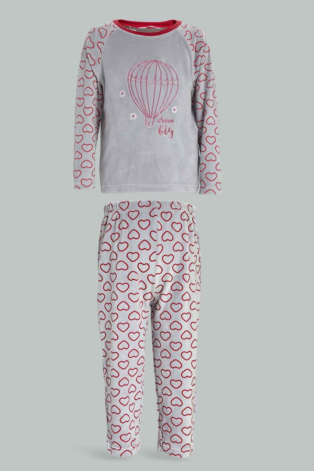 Redtag-Girls-Grey-Aop-Velour-Top-&-Bottom-Set-Category:Pyjama-Sets,-Colour:Grey,-Deals:New-In,-Filter:Infant-Girls-(3-to-24-Mths),-ING-Pyjama-Sets,-New-In-ING-APL,-Non-Sale,-Section:Girls-(0-to-14Yrs),-W22B-Infant-Girls-