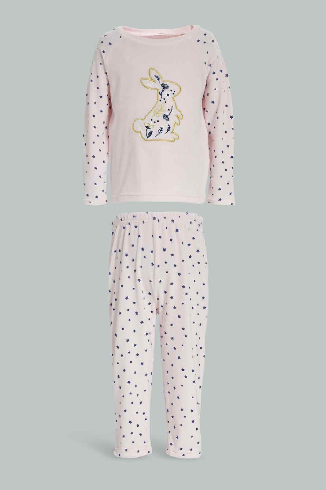 Redtag-Girls-Baby-Pink-Placement-Print-Velour-Top-&-Bottom-Set-Category:Pyjama-Sets,-Colour:Apricot,-Deals:New-In,-Filter:Infant-Girls-(3-to-24-Mths),-ING-Pyjama-Sets,-New-In-ING-APL,-Non-Sale,-Section:Girls-(0-to-14Yrs),-W22B-Infant-Girls-