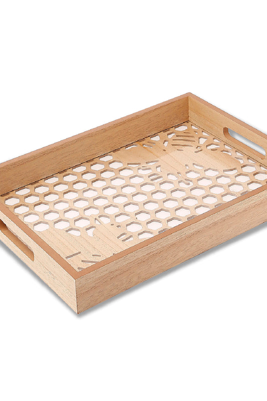 Redtag-Brown-Rectangle-Laser-Cut-Tray-(Small)-Category:Trays,-Colour:Brown,-Deals:New-In,-Dept:Home,-Filter:Home-Dining,-HMW-DIN-Serveware,-New-In-HMW-DIN,-Non-Sale,-S23A,-Section:Homewares-Home-Dining-
