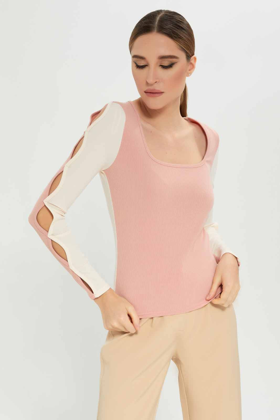 Redtag-Women-Assorted-Crewneck-Cut-Out-Detail-On-Sleeve-Top-Category:Tops,-Colour:Assorted,-Deals:New-In,-Dept:Ladieswear,-Filter:Women's-Clothing,-LEC,-LEC-Tops,-New-In-LEC-APL,-Non-Sale,-S23A,-Section:Women-Women's-