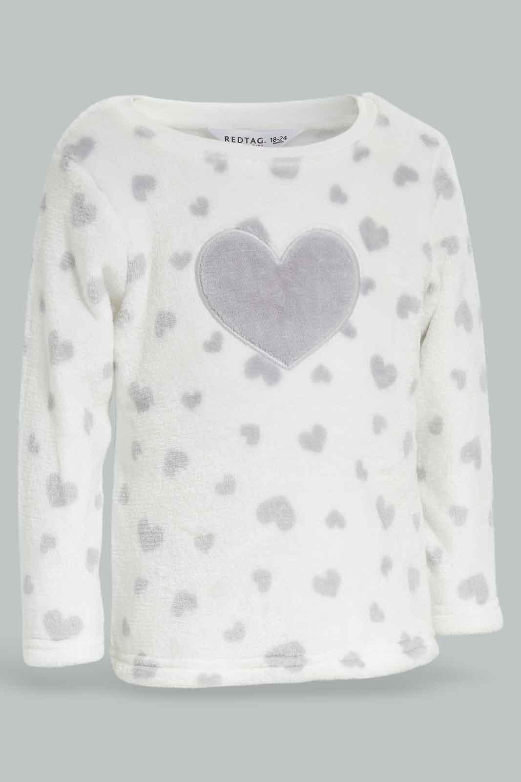 Redtag-Girls-Grey-Placement-Print-Fluffy-Pyjama-Set-Category:Pyjama-Sets,-Colour:Grey,-Deals:New-In,-Filter:Infant-Girls-(3-to-24-Mths),-ING-Pyjama-Sets,-New-In-ING-APL,-Non-Sale,-Section:Girls-(0-to-14Yrs),-W22B-Infant-Girls-