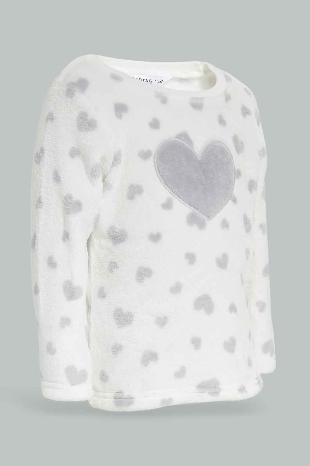 Redtag-Girls-Grey-Placement-Print-Fluffy-Pyjama-Set-Category:Pyjama-Sets,-Colour:Grey,-Deals:New-In,-Filter:Infant-Girls-(3-to-24-Mths),-ING-Pyjama-Sets,-New-In-ING-APL,-Non-Sale,-Section:Girls-(0-to-14Yrs),-W22B-Infant-Girls-