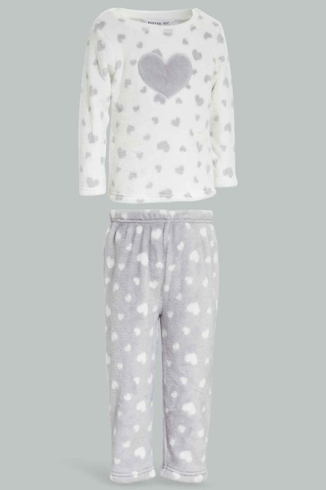 Redtag-Girls-Grey-Placement-Print-Fluffy-Pyjama-Set-Category:Pyjama-Sets,-Colour:Grey,-Deals:New-In,-Filter:Infant-Girls-(3-to-24-Mths),-ING-Pyjama-Sets,-New-In-ING-APL,-Non-Sale,-Section:Girls-(0-to-14Yrs),-W22B-Infant-Girls-