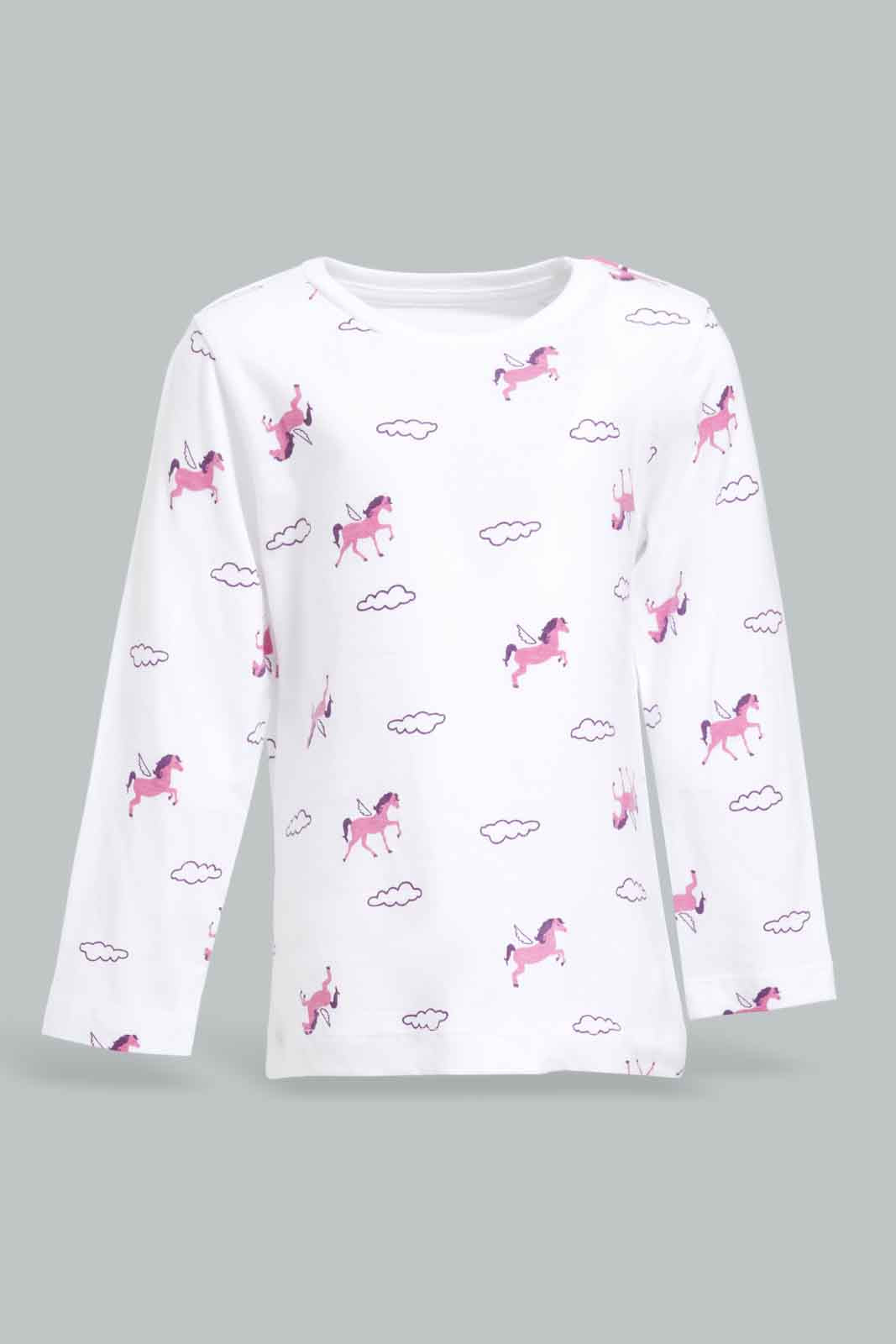 Redtag-Girls-White-Horse-Aop-Pyjama-Set-Category:Pyjama-Sets,-Colour:White,-Deals:New-In,-Filter:Infant-Girls-(3-to-24-Mths),-ING-Pyjama-Sets,-New-In-ING-APL,-Non-Sale,-Section:Girls-(0-to-14Yrs),-W22A-Infant-Girls-3 to 24 Months
