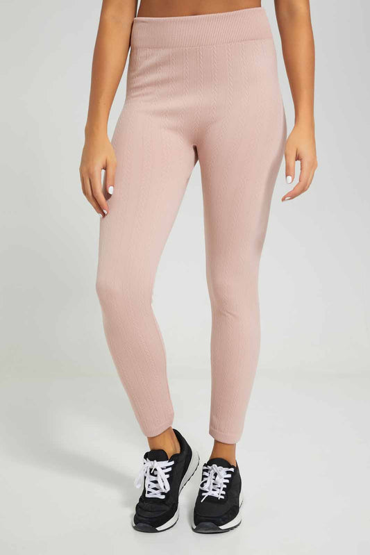 Redtag-Women-Pink-Jacquard-Legging-Category:Jeggings,-Colour:Apricot,-Deals:New-In,-Filter:Women's-Clothing,-New-In-Women-APL,-Non-Sale,-Section:Women,-W22A,-Women-Jeggings-Women's-