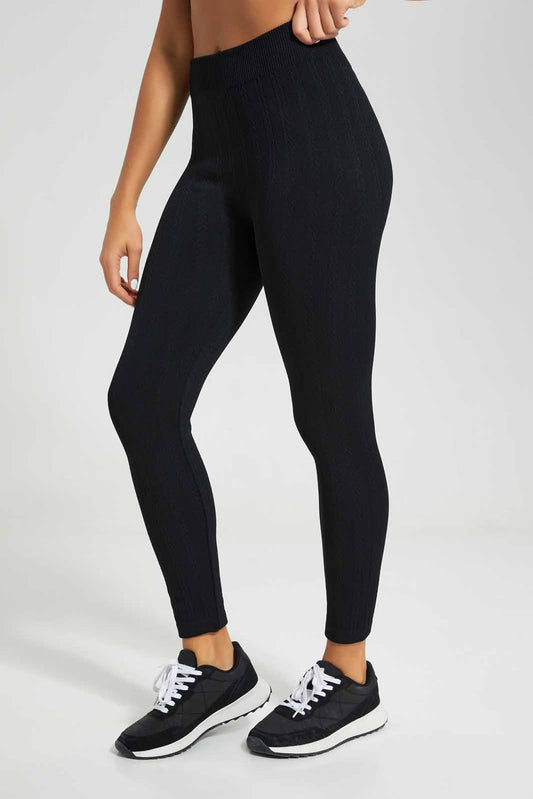 Redtag-Women-Black-Jacquard-Legging-Category:Jeggings,-Colour:Black,-Deals:New-In,-Filter:Women's-Clothing,-New-In-Women-APL,-Non-Sale,-Section:Women,-W22A,-Women-Jeggings-Women's-