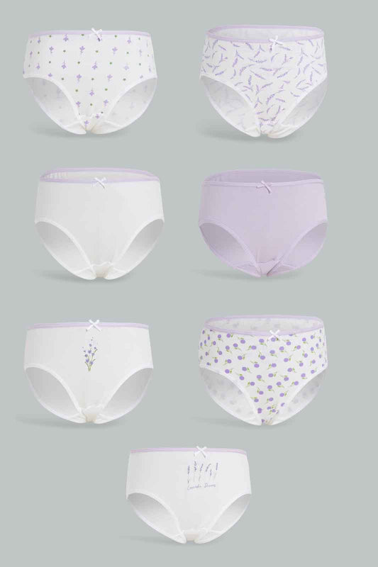 Redtag-Girls-7Pk-Brief-Floral---Dusty-Pink/White-365,-Category:Briefs,-Colour:White,-Deals:New-In,-ESS,-Filter:Girls-(2-to-8-Yrs),-GIR-Briefs,-New-In-GIR-APL,-Non-Sale,-Section:Girls-(0-to-14Yrs)-Girls-2 to 8 Years