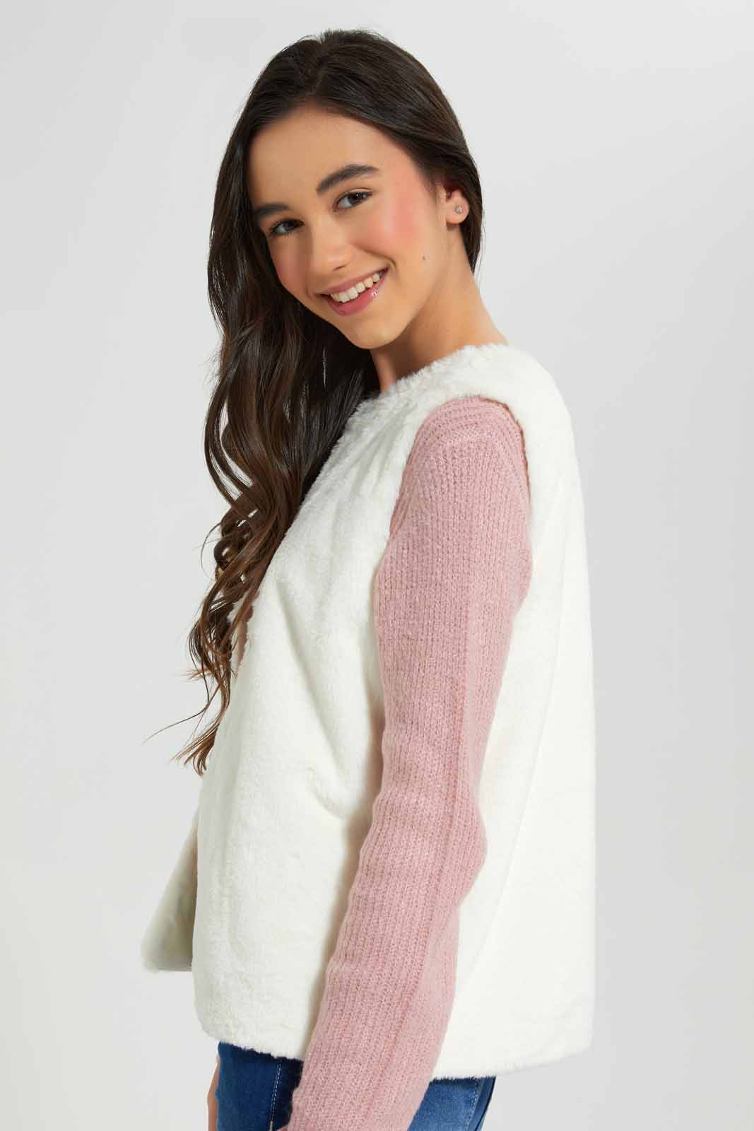 Redtag-Girls-Cream-Fur-Gilet-Category:Jackets,-Colour:White,-Deals:New-In,-Filter:Senior-Girls-(8-to-14-Yrs),-GSR-Jackets,-New-In-GSR-APL,-Non-Sale,-Section:Girls-(0-to-14Yrs),-W22B-Senior-Girls-9 to 14 Years