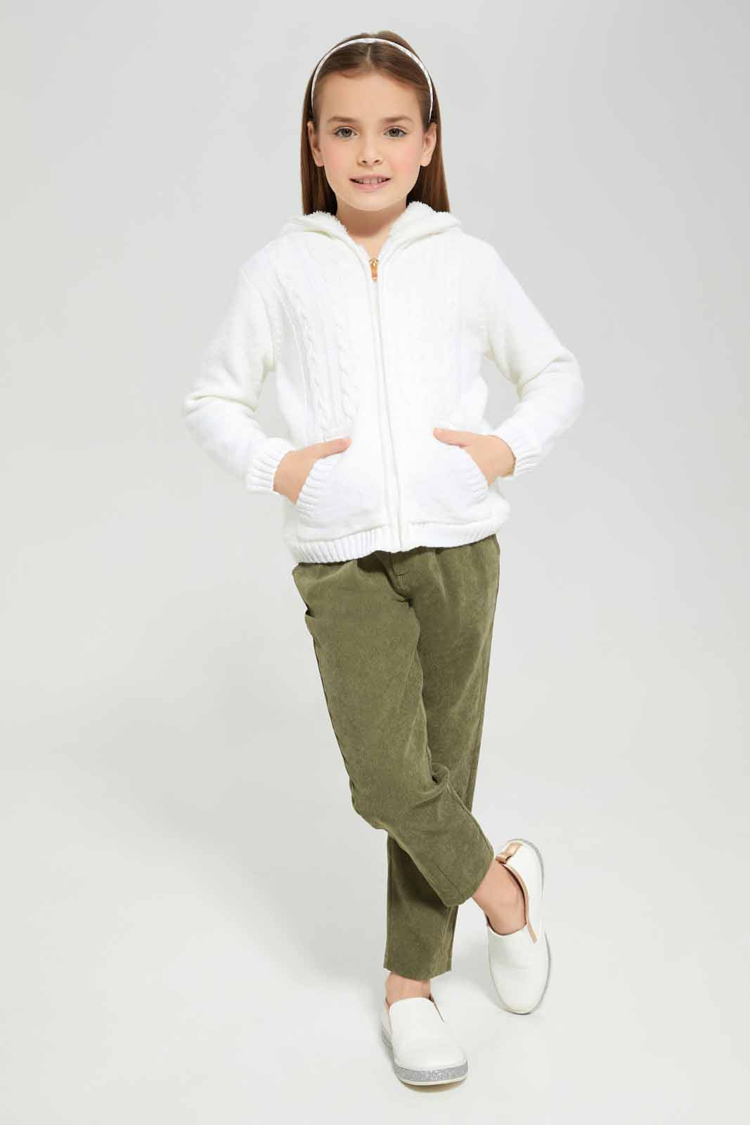 Redtag-Girls-Cream-Long-Sleeve-Cardigans-With-Hood-Category:Cardigans,-Colour:Cream,-Deals:New-In,-EHW,-Filter:Girls-(2-to-8-Yrs),-GIR-Cardigans,-New-In-GIR-APL,-Non-Sale,-Section:Girls-(0-to-14Yrs),-W22B-Girls-2 to 8 Years