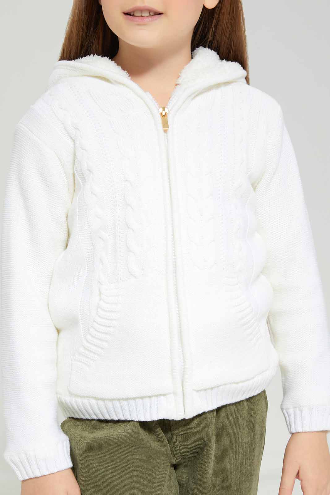 Redtag-Girls-Cream-Long-Sleeve-Cardigans-With-Hood-Category:Cardigans,-Colour:Cream,-Deals:New-In,-EHW,-Filter:Girls-(2-to-8-Yrs),-GIR-Cardigans,-New-In-GIR-APL,-Non-Sale,-Section:Girls-(0-to-14Yrs),-W22B-Girls-2 to 8 Years