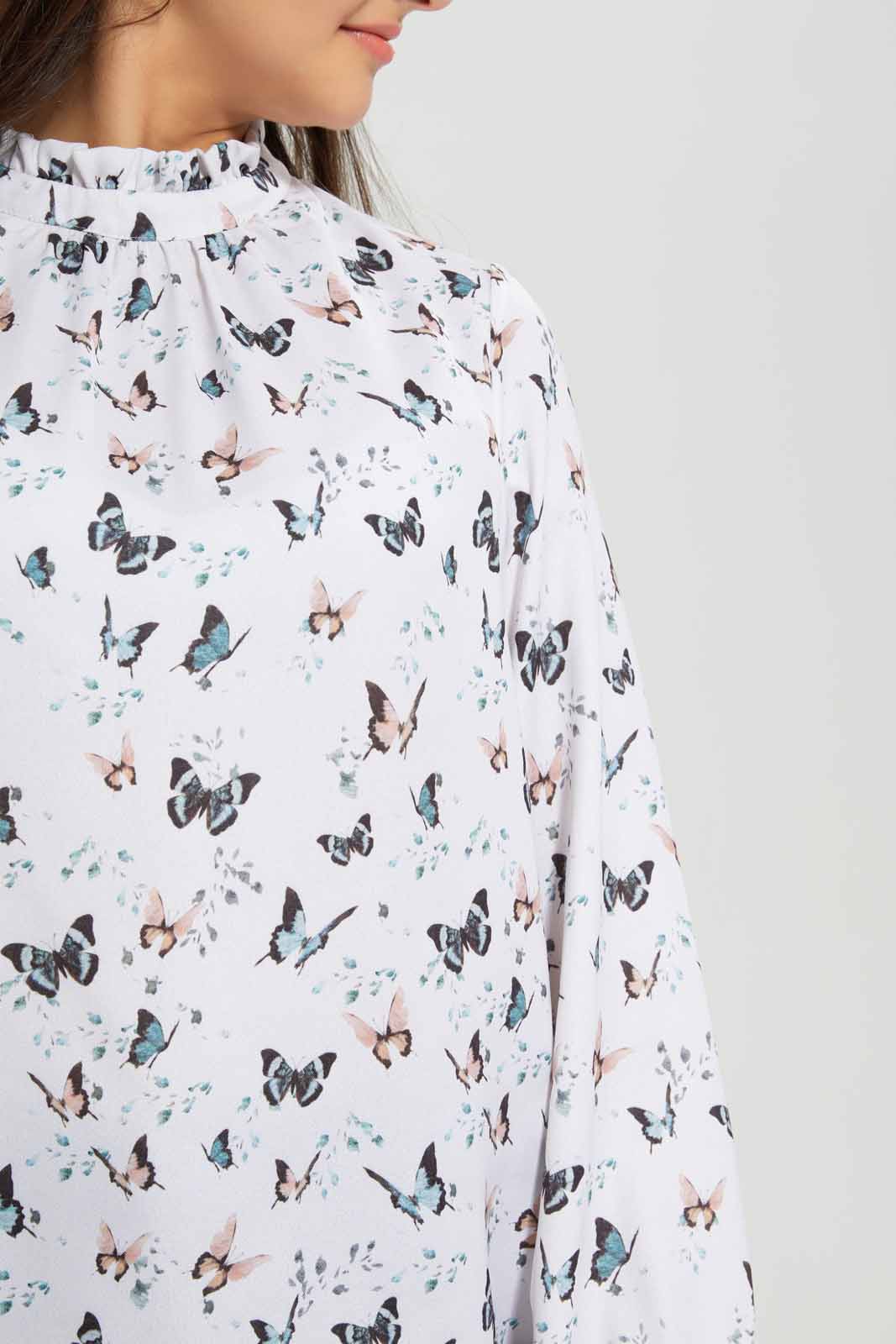 Redtag-Girls-White-Butterfly-Ruffled-Front-Ditsy-Print-Blouse-Category:Blouses,-Colour:Assorted,-Deals:New-In,-Filter:Senior-Girls-(8-to-14-Yrs),-GSR-Blouses,-New-In-GSR-APL,-Non-Sale,-Section:Girls-(0-to-14Yrs),-W22B-Senior-Girls-9 to 14 Years