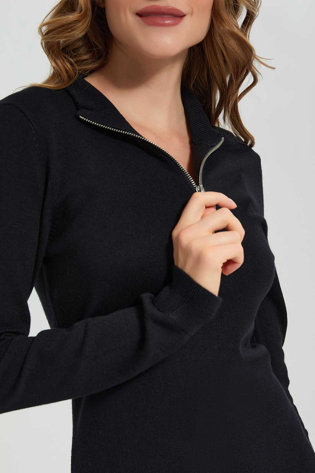 Redtag-Women-Black-Zip-Front-Dress-Category:Dresses,-Colour:Black,-Deals:New-In,-Dept:Ladieswear,-Filter:Women's-Clothing,-LEC,-LEC-Dresses,-New-In-LEC-APL,-Non-Sale,-Section:Women,-W22B-Women's-