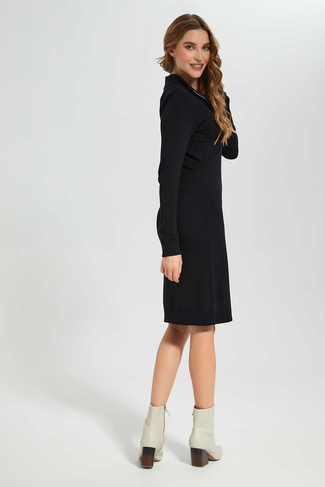 Redtag-Women-Black-Zip-Front-Dress-Category:Dresses,-Colour:Black,-Deals:New-In,-Dept:Ladieswear,-Filter:Women's-Clothing,-LEC,-LEC-Dresses,-New-In-LEC-APL,-Non-Sale,-Section:Women,-W22B-Women's-
