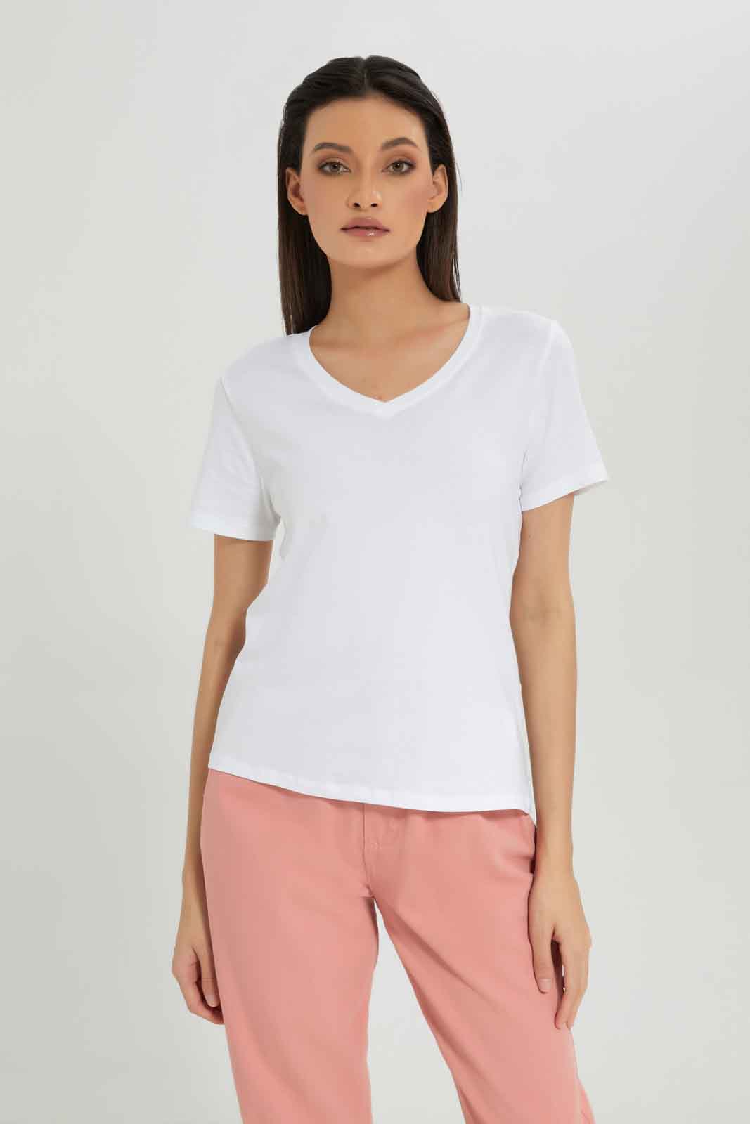 Redtag-Women-White-Short-Sleeve-V-Neck-T-Shirt-Category:T-Shirts,-Colour:White,-Deals:New-In,-Dept:Ladieswear,-Filter:Women's-Clothing,-New-In-Women-APL,-Non-Sale,-Section:Women,-TBL,-W22B,-Women-T-Shirts-Women's-
