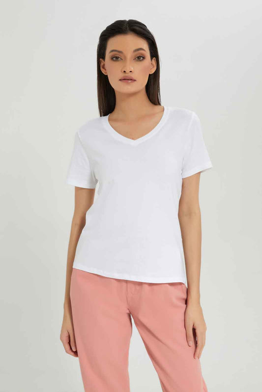 Redtag-Women-White-Short-Sleeve-V-Neck-T-Shirt-Category:T-Shirts,-Colour:White,-Deals:New-In,-Dept:Ladieswear,-Filter:Women's-Clothing,-New-In-Women-APL,-Non-Sale,-Section:Women,-TBL,-W22B,-Women-T-Shirts-Women's-