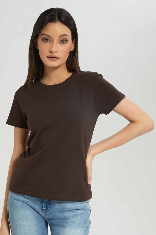 Women Brown Basic T-Shirt