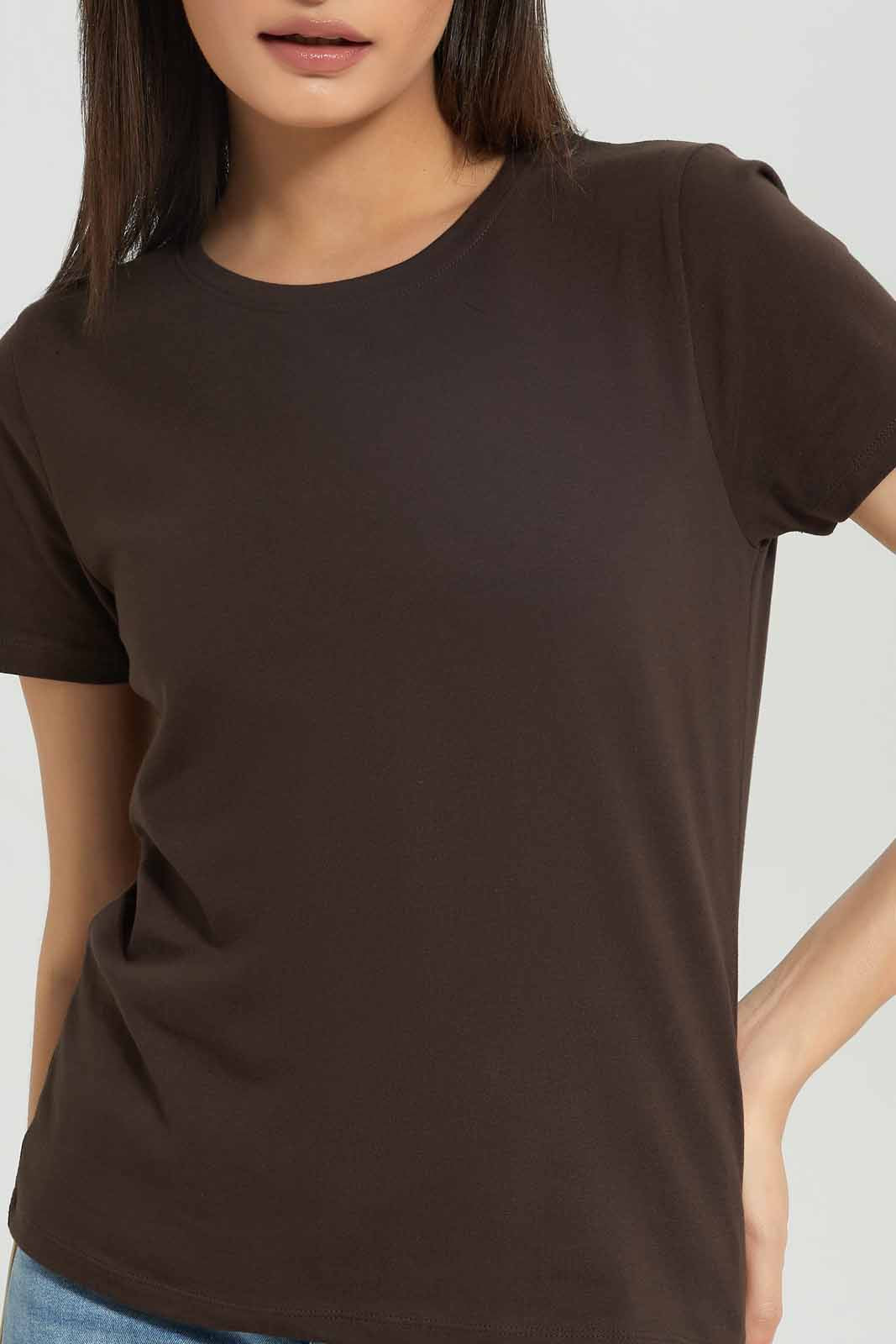 Women Brown Basic T-Shirt